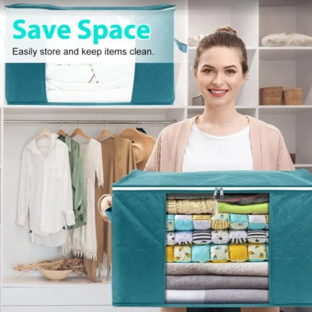 UNDER THE BED TEAL LARGE FOLDABLE STORAGE BAGS CLOTHING BEDDING CLOSET ORGANIZER
